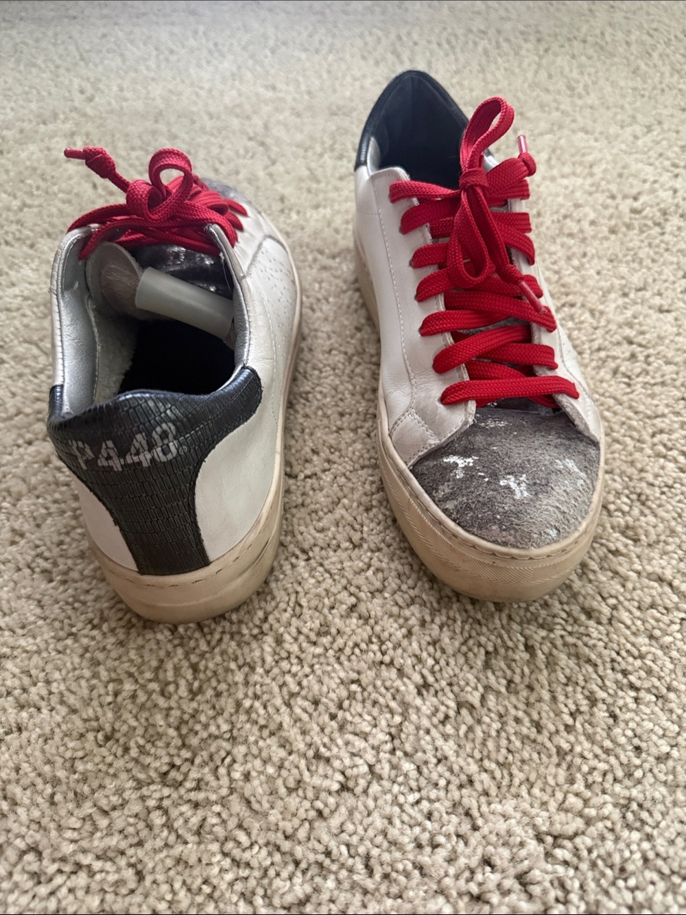 P448 White Sneakers with Red Laces and Black Heel size 7